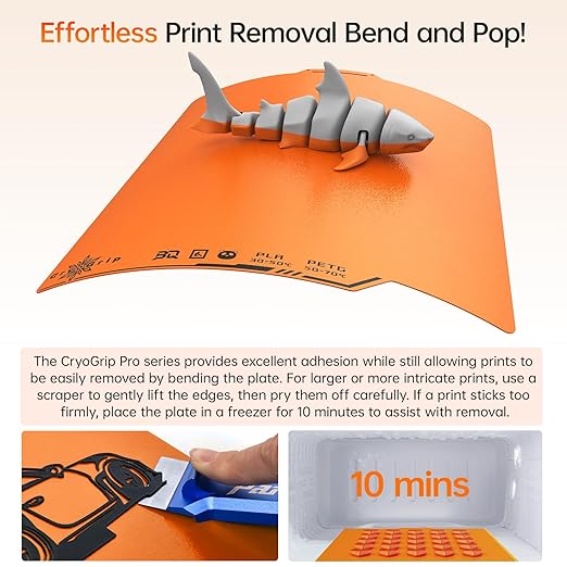 BIQU Cryogrip Pro Frostbite Matte Orange Cold Build Plate for Bambu-Lab P1S/P2S/P1P/X1C/X1E/A1 3D Printer 257x257MM Double-Sided Upgrade Room Temperature Print Removable Surface Platform