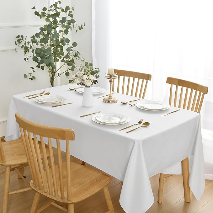 JIUZHEN Square Table Cloth Faux Linen Farmhouse Tablecloth Wrinkle & Stain Resistant Table Cover for Kitchen Dining, Holiday Party Dinner, White, 60 x 60 Inch