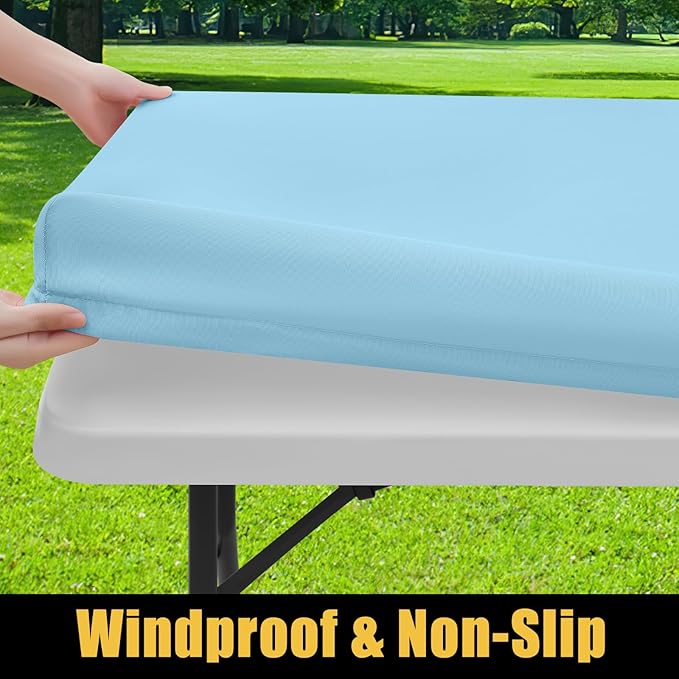 Smiry Rectangle Picnic Table Cloth, Waterproof Elastic Fitted Tablecloths for 4 Foot Tables, Washable Polyester Table Cover for Camping, Indoor and Outdoor (Light Blue, 24"x48")