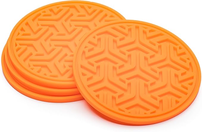 Drink Coasters - Set of 4 Non-Slip Silicone Rubber Coasters for Tabletop Protection - Orange