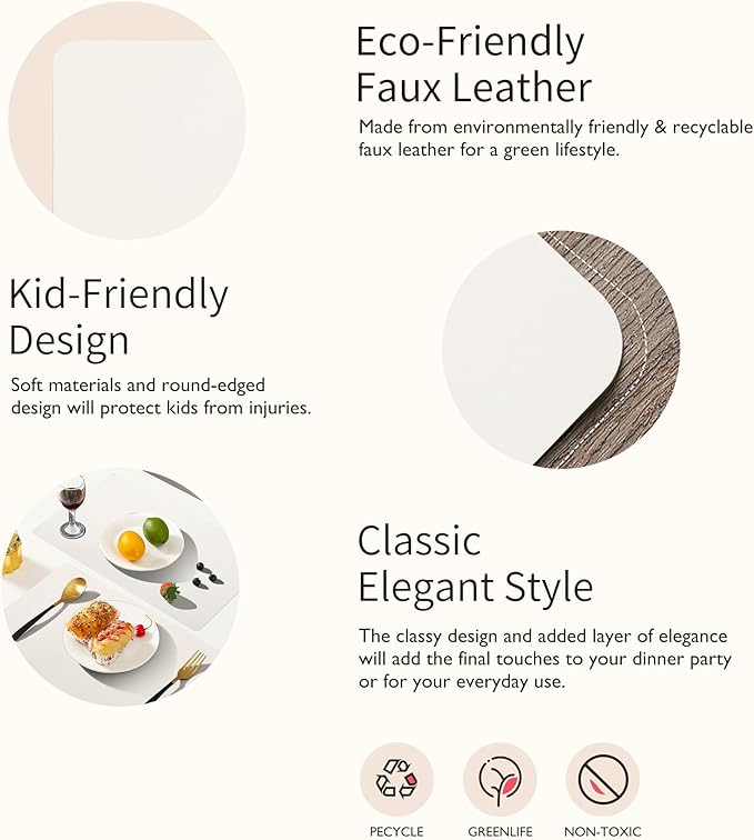 Maxpearl Faux Leather Placemats Set of 4, Waterproof - Wipe Clean - Heat Resistant - Anti Slip Dining Table Place Mats, Suitable for Indoor & Outdoor Use, 17’’×12’’, Ivory White