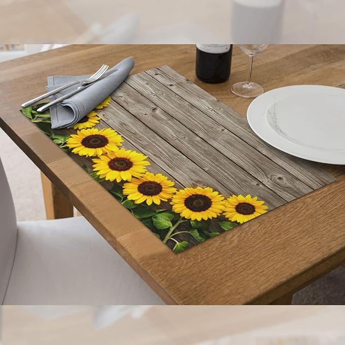 Sunflower Placemats Set of 4 Washable Table Place Mats for Dining Kitchen Party Decor