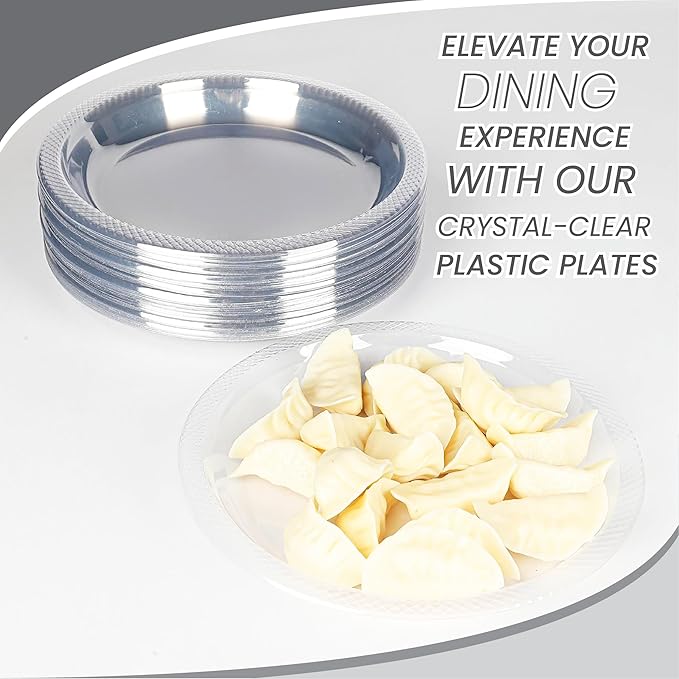 7 Inch Clear Plastic Plates 100 Bulk Pack - Disposable Cake for Dessert & Appetizers, BBQ, Party, Travel and Events,Recyclable (7 IN Clear Plastic Plates)