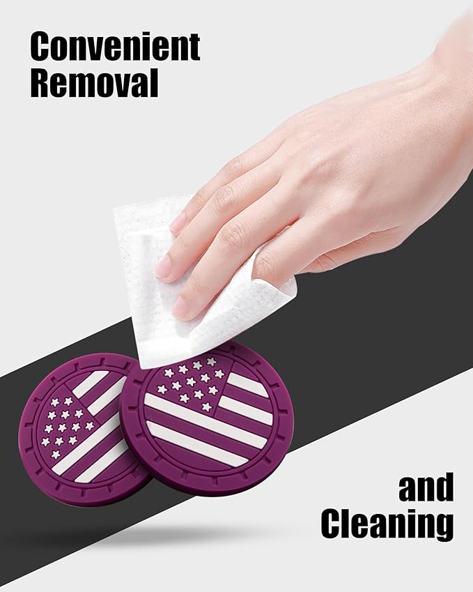 4 Pack Car Cup Coasters, Universal American Flag Non-Slip Silicone Cup Holder Inserts, Car Interior Accessories, Purple