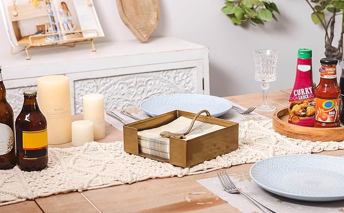 NIKKY HOME Farmhouse Napkin Holder, Rustic Tissue Dispenser, Flat Paper Hand Towel Caddy, Vintage Cooktail Napkin Tray Decor for Kitchen, Countertop, Dining Table, Restaurant, Outdoor - Bronze
