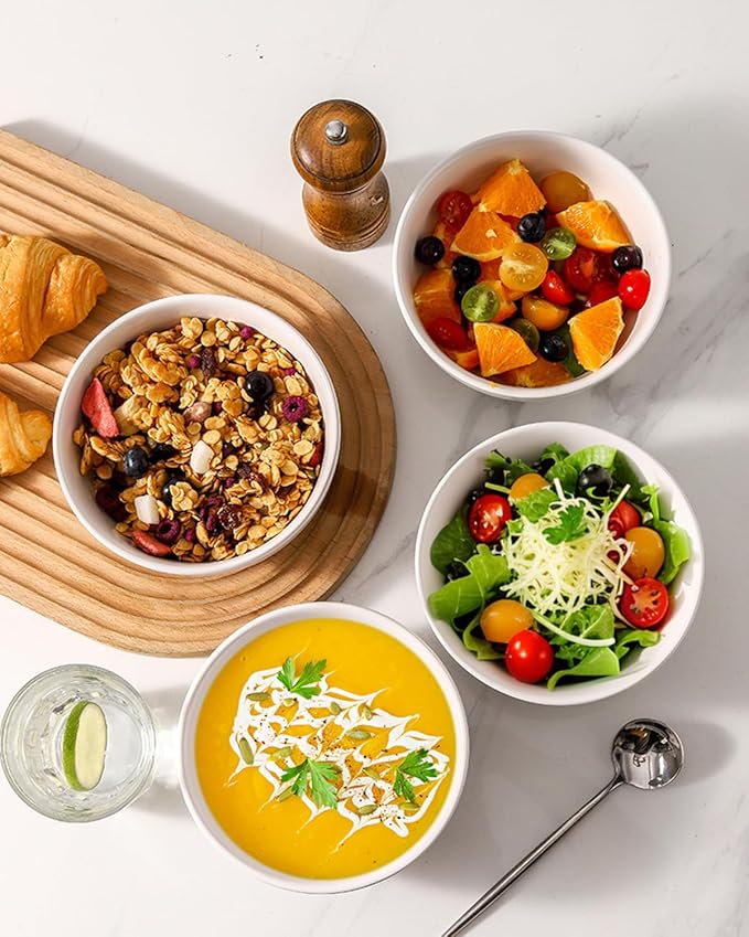 Cereal Bowls Set of 4, 24 oz Bowls for Kitchen, Ceramic Bowls for Salad, Fruit, Breakfast, Dessert, Stoneware Soup Bowls, Dishwasher & Microwave Safe, Matte White