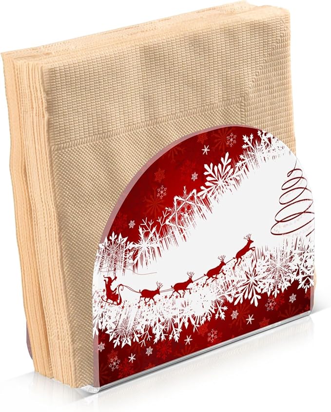 Napkin Holder Red Christmas Crystal Clear Acrylic Napkin Holders,Deer Paper Napkin Holder Dining Table Dispenser for Kitchen Restaurant Home Decor Bar Accessories