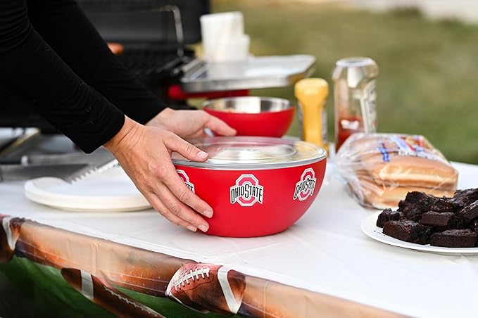Ohio State Buckeyes Large Insulated Serving Bowl with Lid (3Q /100oz) - Officially Licensed Stainless Steel Thermal Bowl - Double-Walled, Vacuum Insulated Bowl, Hot & Cold Food, Tailgates & Game Day