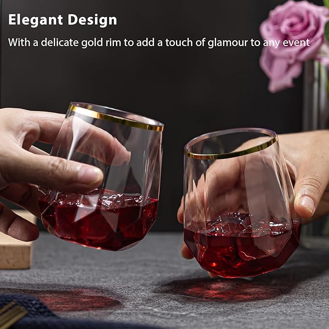 40 Pack Plastic Wine Glasses, 12Oz Origami Disposable Wine Glasses Unbreakable Clear Plastic Cocktail Glasses Recyclable Shatterproof Reusable Wine Cups