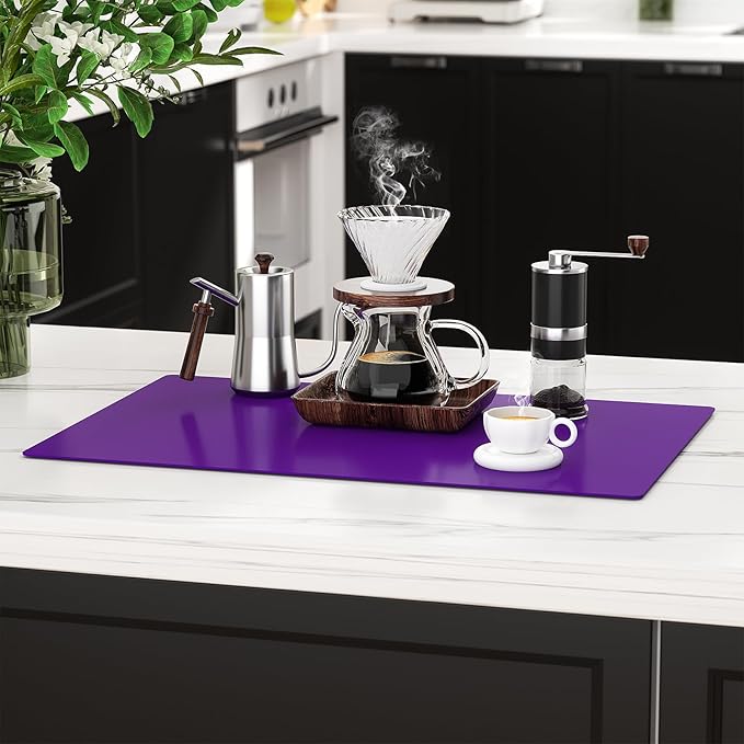 2-Pack Extra Thick Silicone Counter Mats - 24”x16” Large Heat Resistant Kitchen Countertop Protector, Non-Slip Hot Pad Trivet for Air Fryer, Hot Pots & Pans, Coffee Maker (Purple)
