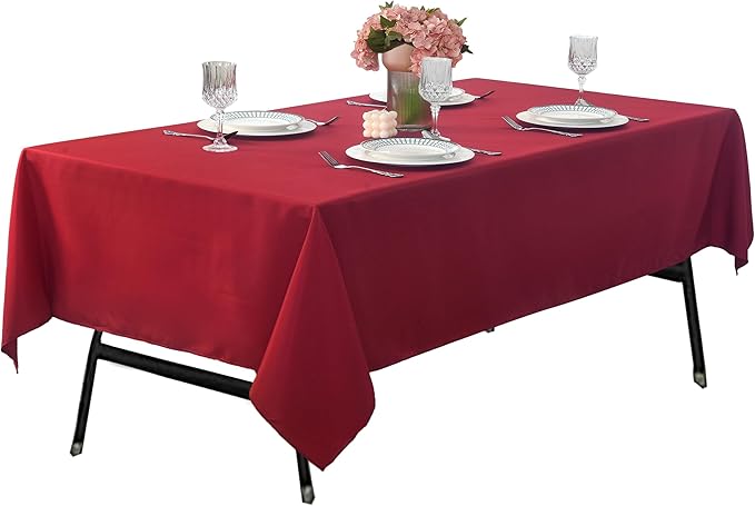 2-Pack 60x102 inch Burgundy Table Cloths, Solid Stain and Wrinkle Resistant Oblong Tablecloth, Premium Plain Weave Polyester Fabric Rectangle Table Linen Covers for Hotel, Wedding