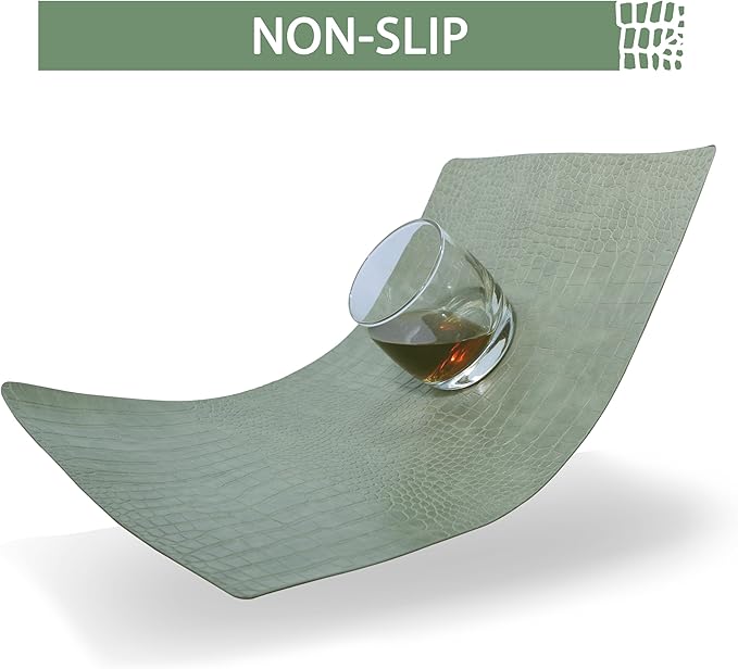 Jovono Faux Leather Placemats Set of 8, Waterproof Heat Resistant Dinner Place Mats for Dining Table, Non-Slip Crocodile Embossed, Green (17.8x11.8 Inch)