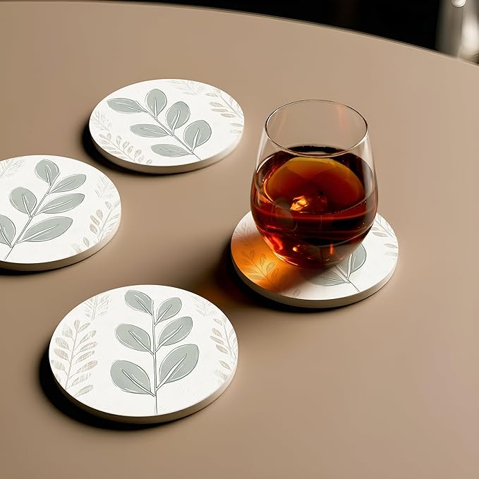 VEYRO Ceramic Coasters Set of 6 – Absorbent Stone Drink Coasters with Holder, Non-Slip Cork Backing, Modern Marble Look Coasters for Coffee Table, Desk & Home Decor