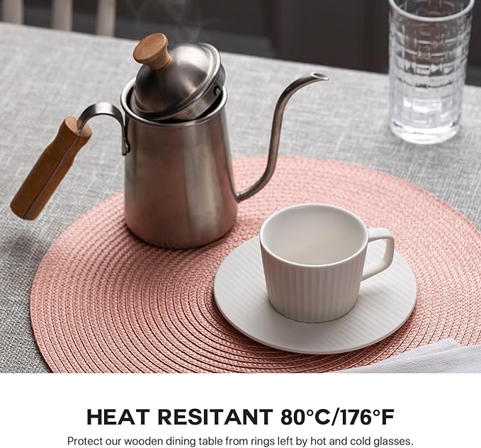 Round Placemats Set of 4 Plastic Woven Placemats Washable Wipeable Table Mats for Dining Table Heat Resistant Non-Slip Circle Place Mats (Sandstone Pink)