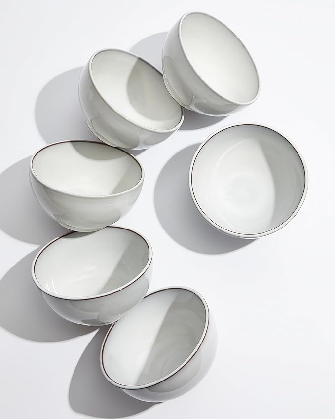 5.3" Cereal Bowls & Dessert Bowls Set of 6-20 Oz Small Bowls for Kitchen-Ceramic Bowl for Cereal, Soup, Oatmeal, Salad, Ramen, Noodle, Rice, Yogurt-Dishwasher & Microwave Safe, Moonstone White