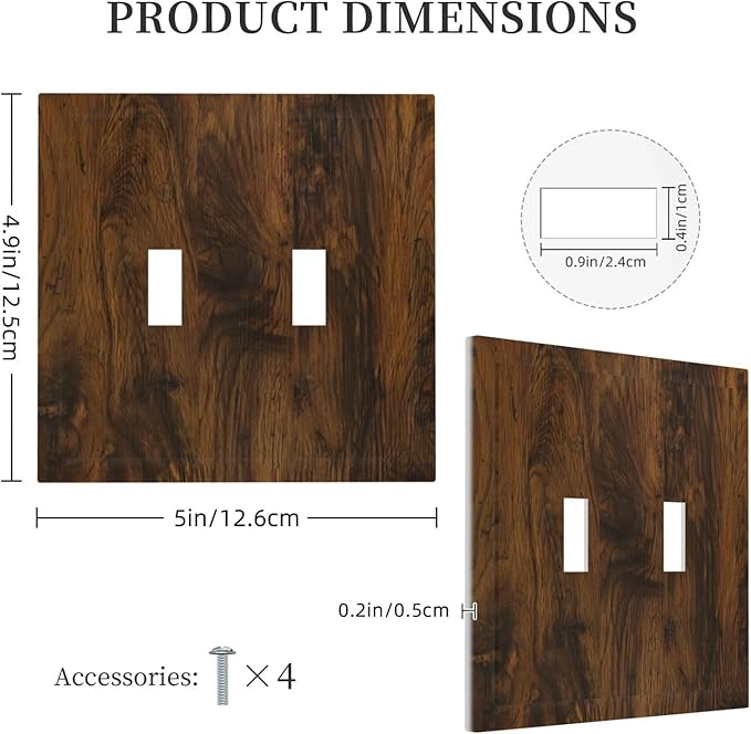 Decorative Light Switch Cover Brown Rustic Wood Grain Vintage Wooden Texture 2 Gang Wall Plate Double Toggle Switch Plate Receptacle Electrical Outlet Cover Switchplate for Cabin Bedroom（2 Pack）