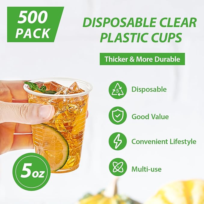 Lilymicky 500 Pack 5 oz Clear Plastic Cups, Small Disposable Drinking Cups, Clear Beverage Tumbler for Tasting, Drinking and Party