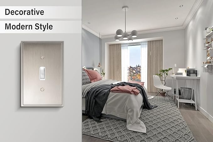 Henne Bery Soft Modern Decorative Wall Plate Switch Plate Outlet Cover (Single Toggle 3PK, Satin Nickel)