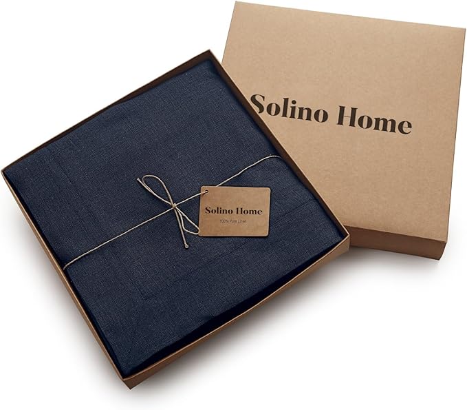 Solino Home Linen Navy Blue Tablecloth 60 x 90 Inch - 100% Pure Linen Rectangular Tablecloth - Machine Washable Table Cloth for Winter, Spring, Easter - Fete