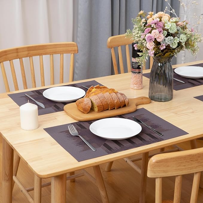 Winknowl Placemats Set of 6, Heat Resistant Stain Resistant Woven Vinyl Insulation Place mats, Durable Washable Elegant Table Mats for Kitchen Dining Table Decor (Geometric Purple)
