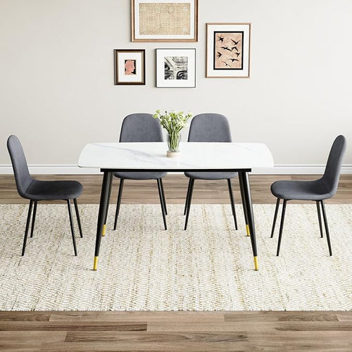 5 Piece Dining Table Set,4 Chair Dining Table Set, Sintered Stone Kitchen Table Top and Modern Chairs Set of 4 for Kitchen Dining Room, Small Space