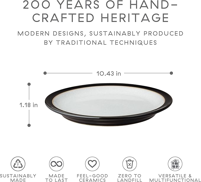 Denby - Elements Black Dinner Plates Set of 4 - Contemporary Design - Ceramic Stoneware Tableware - Dishwasher & Microwave Safe - Scratch Resistant - 10.4in Large Everyday Dinnerware Plates