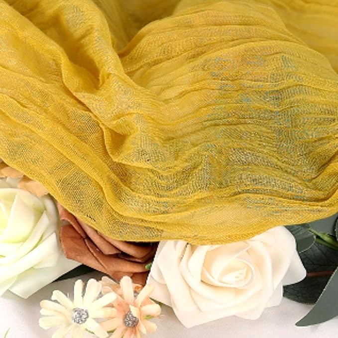 FUHSY 5 Pack 10FT Cheese Clothes Table Runners for Weddings Gold Cheesecloth Gauze Linen 35x120 Inch Romantic Rustic Dining Table Runner for Indoor Outdoor Table Centerpieces Party Table Cloth Runner