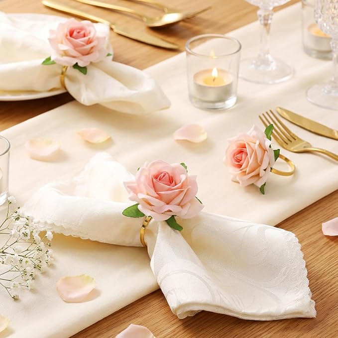 Honeydak 8 Set Valentine's Day Napkin Ring Rose Flower Metal Napkin Ring Designed with Rose Serviette Buckle for Valentine's Day Wedding Anniversary Party Dinner Table Decoration (Pink)