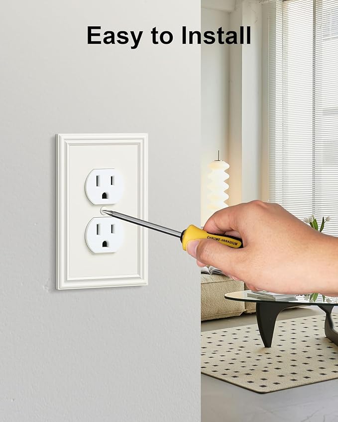 6-Pack Duplex Outlet Cover, Durable Solid Zinc Alloy Decorative Switch Plates and Outlet Covers, Light Almond Wall Plates for Electrical Outlets, 1 Gang Receptacle Cover, Corrosion Resistant