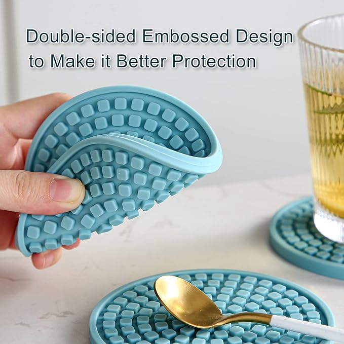 Colinda Silicone Drink Coasters with Holder, Set of 6, Outdoor Cup Mat for Hot or Cold Drinks, Thickened, Non-Slip,Non-Stick, Brown
