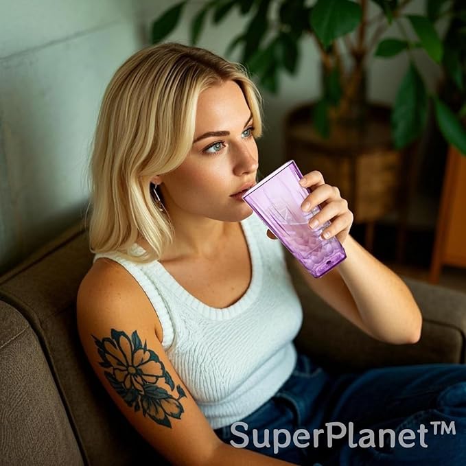 superplanet™ Happy Times Colorful Plastic Drinking Cups, 16 oz/BPA-free, Unbreakable/Stackable Acrylic Water Cups (Set of 6), perfect for family gatherings and pool parties