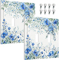 Decorative Light Switch Cover Blue Watercolor Flowers Retro Floral Leaves 2 Gang Wall Plate Double Toggle Switch Plate Receptacle Electrical Outlet Cover Switchplate for Bathroom Bedroom（2 Pack）