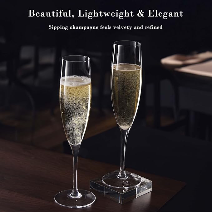 JBHO Champagne Glasses-Elegant Flutes-Gift-Box-Hand Blown Champagne Flutes Glass-100% Lead-Free Premium Crystal - Gift Idea for Wedding, Anniversary, Christmas,New Year-Set of 4-8oz, Clear