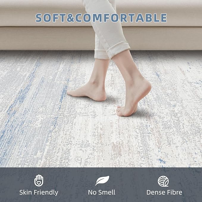 Washable Rug 6x9 Area Rugs for Living Room- Modern Abstract Rugs for Bedroom,Dining Room, Large Soft Low Pile Carpet with Non Slip Rubber Backing,Neutral Accent Rug for Nursery Home Office