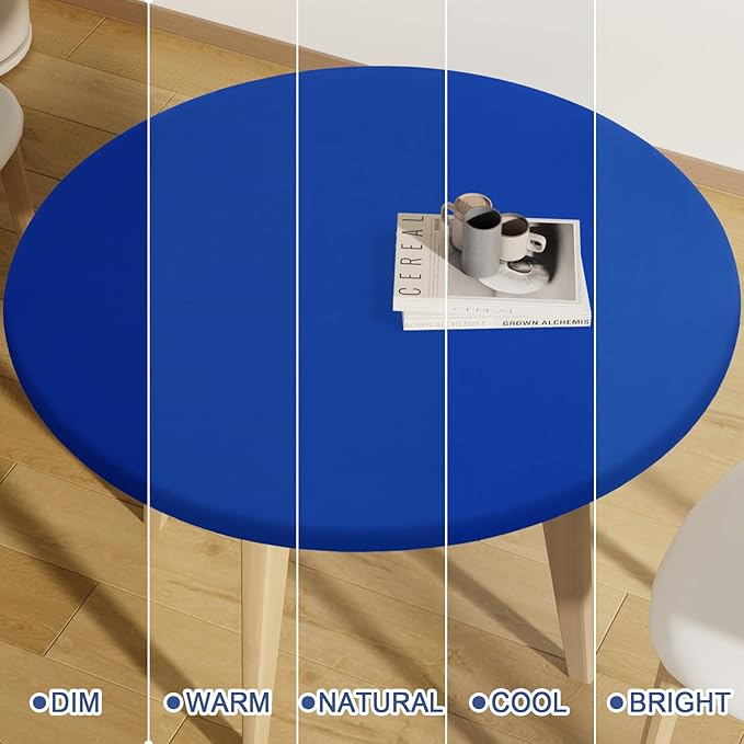 Round Spandex Tablecloth, Elastic Fitted Waterproof Tablecloths for 36"-44" Tables, Stretch Washable Picnic Table Cover for Camping, Dining, Indoor and Outdoor, Blue