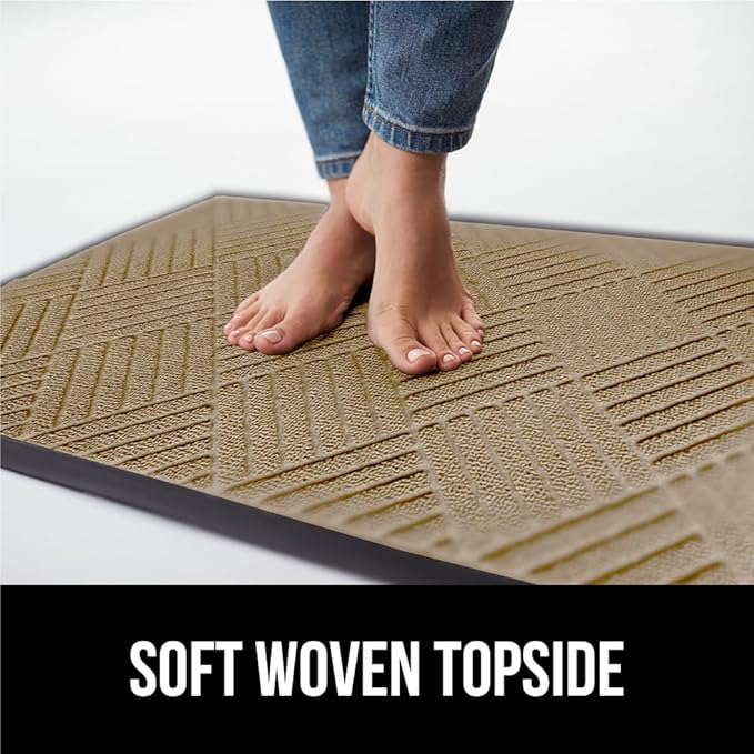 GORILLA GRIP 100% Waterproof All-Season WeatherMax Doormat US Designed Natural Rubber, Stain and Fade Resistant, Low Profile Indoor Outdoor Door Mats, Easy Clean Patio Mat, 17x29, Beige Diamond