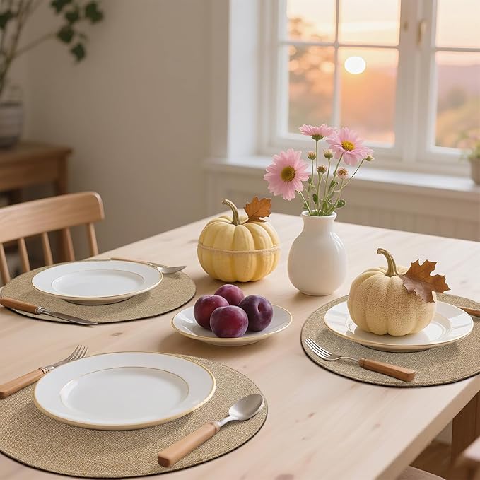 homing 15 Inch Round Cloth Placemats Set of 4, Cotton Linen Blend Washable Table Mats, Farmhouse Dining Place Mats for Indoors & Outdoors, Easy to Clean, Linen