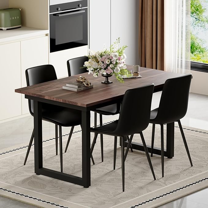 Extendable Dining Table Set for 4, 55"–71" Modern Wood Kitchen Table with 4 Upholstered Chairs, Space-Saving for Living Room Apartment, Sturdy & Comfortable, Easy Assembly