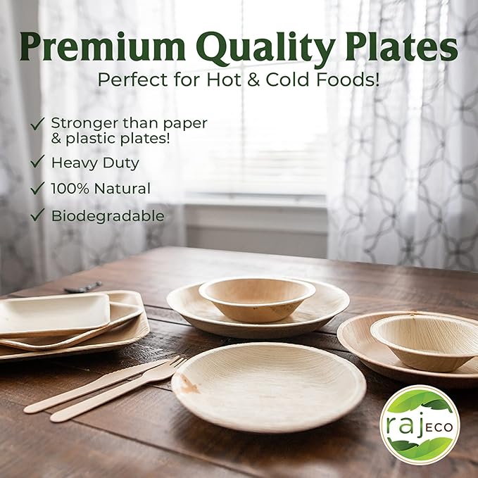 Raj Disposable Palm Leaf Plate [50-Pack] Large Square Plates Strong and Reusable Party Plate Like Bamboo Plates - Decorative Compostable Tableware for Lunch, Dinner, Birthday, Outdoor BBQ