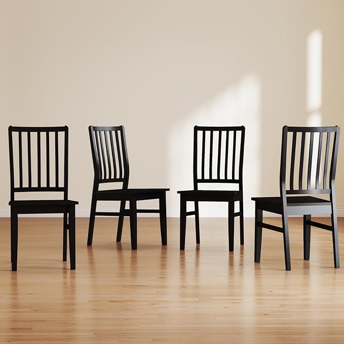 Black Wooden Dining Chairs Set of 4, Farmhouse Dining Room & Kitchen Chair with High Back, Spindle Windsor Armless Side Chair for Living Room Dining Room Kitchen Restaurant Balcony