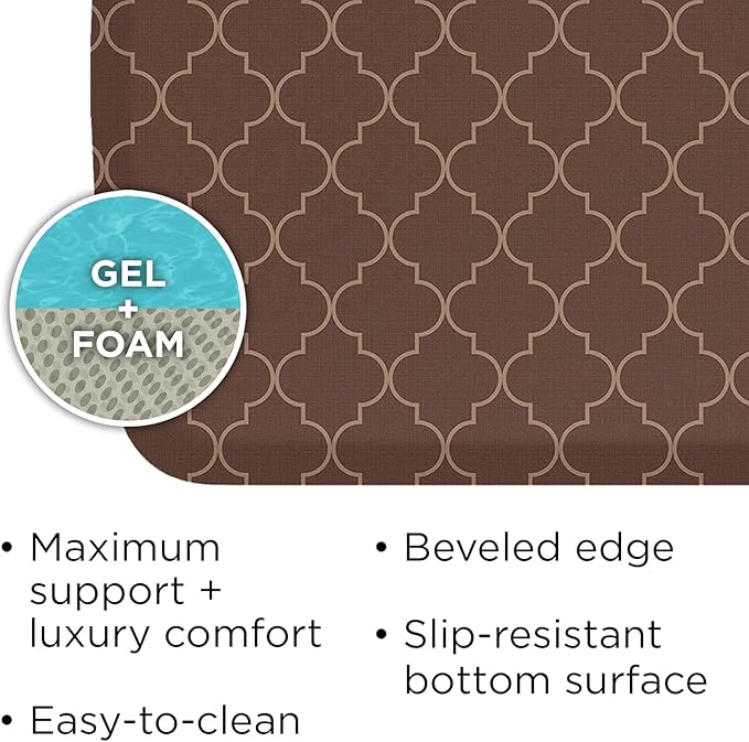 GelPro Elite Premier Anti-Fatigue Kitchen Comfort Floor Mat, 20x48”, Trellis Walnut Stain Resistant Surface with Therapeutic Gel and Energy-Return Foam for Health and Wellness