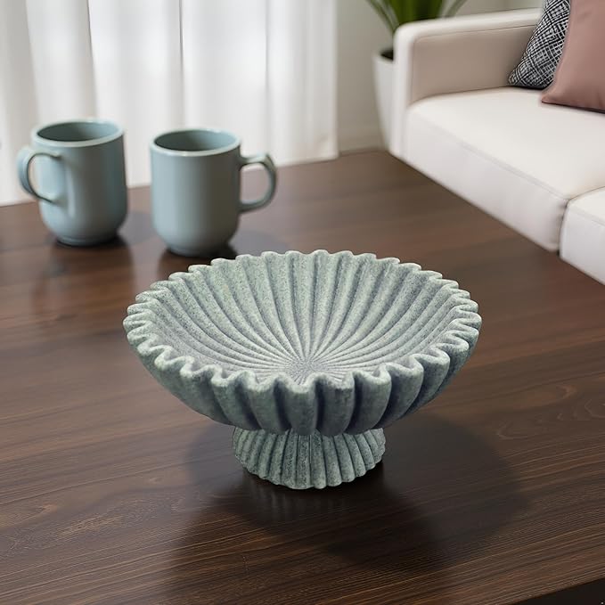 10" Large Decorative Bowl decor, Scalloped Bowls for Modern Home Decor,Ruffle Decor,Stylish Key Bowl for Entry Table,Decorative Fruit Bowl for Kitchen Counter,With base,Artificial Stone Marble Color