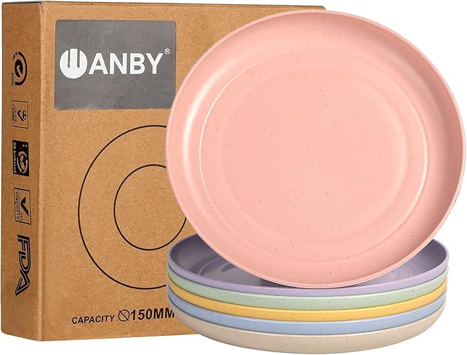 Wheat Straw Plates Lightweight Unbreakable Dinner Dishes Plates Set Dishwasher & Microwave Safe (Small 6 Pack 5.9')