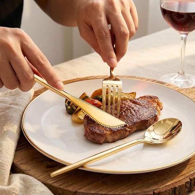 Rubtlamp 90Pcs Gold Plastic Silverware, Gold Disposable Utensils, Plastic Cutlery Include 30 Plastic Knives, 60 Forks and Spoons, Fancy Plastic Silverware Heavy Duty for Party