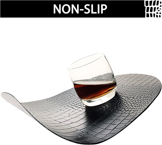 Round Leather Placemats for Round Tables Set of 8, Black Table Place Mats and Coasters, Washable Easy to Care for Indoor Decor 13" Diameter
