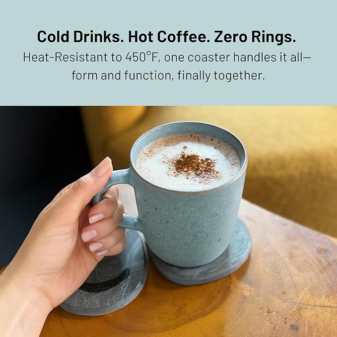Coaster Set of 4 - Diatomaceous Earth Absorbent Coasters for Drinks | Quick Dry, Super Absorbent | Coffee Table, Bar & Home Decor | Non-Toxic, BPA-Free | Female Founded USA Brand Brand