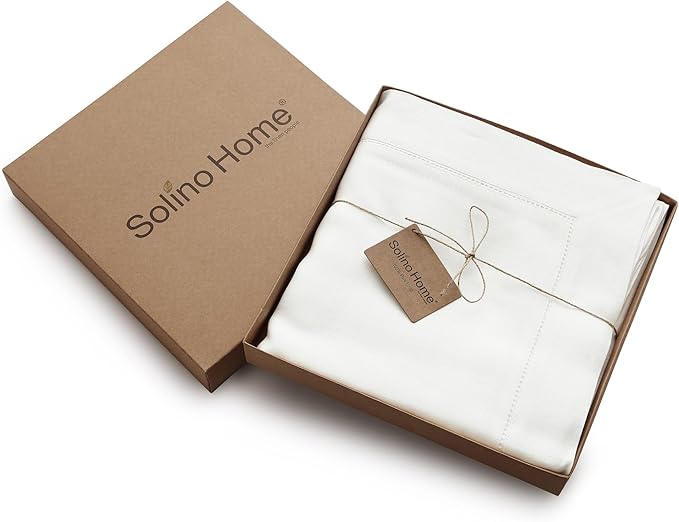Solino Home Linen Tablecloth for Rectangle Tables 60 x 156 Inch - Classic Hemstitch 100% Pure Linen White Table Cloth - Machine Washable Cloth Tablecloth for Valentines, Spring, Easter