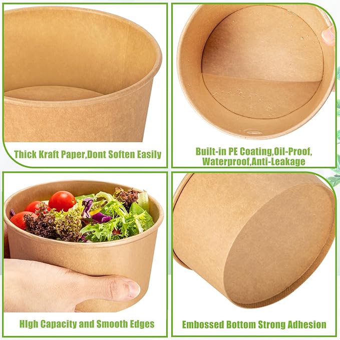 Large Paper Bowls,80Pcs 30 Oz Disposable Soup Bowls Bulk,Kraft Paper Salad Bowl,Round Disposable Paper Bowls,Paper Soup Bowls for Hot/Cold Food Soup Salad