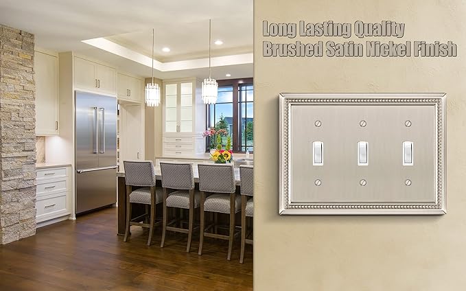 Henne Bery Sunken Pearls Heavy Duty Decorative Wall Plate Switch Plate Outlet Cover (Triple Toggle, Satin Nickel)
