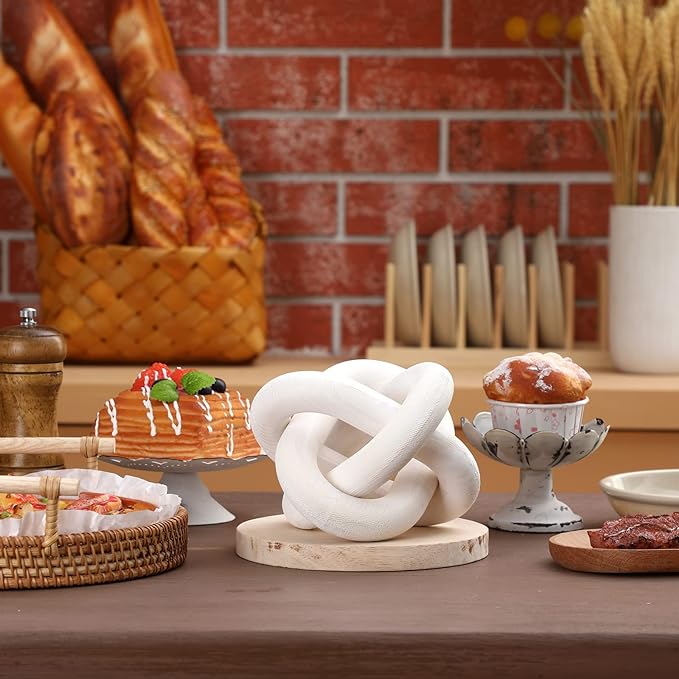 3 Link Wood Knot Decor Rustic Home Décor Accents Hand Carved Coffee Table Decoration, Boho Chain Link Decoration, Modern Shelf, Rustic Objects for Home Living Room Bedroom(White)